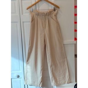VTG‎ Y2K Paperbag Gef France Womens High Waisted Wide Leg Pants Beige Tan Size S